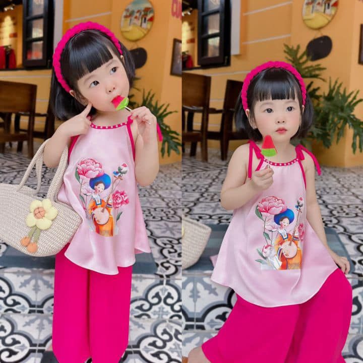 10-12kg; 18-22kg Set áo yếm lễ hội cho bé gái- Hồng A104