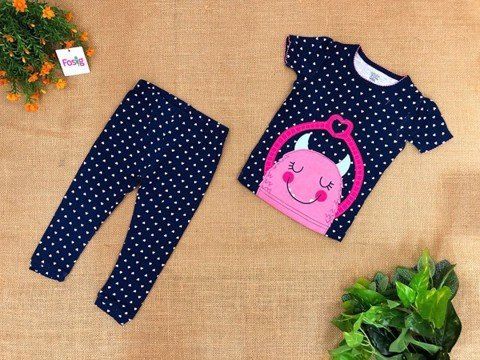  [12m] Set Đồ Bộ Dài Bé Gái Cter - Navy Tim 