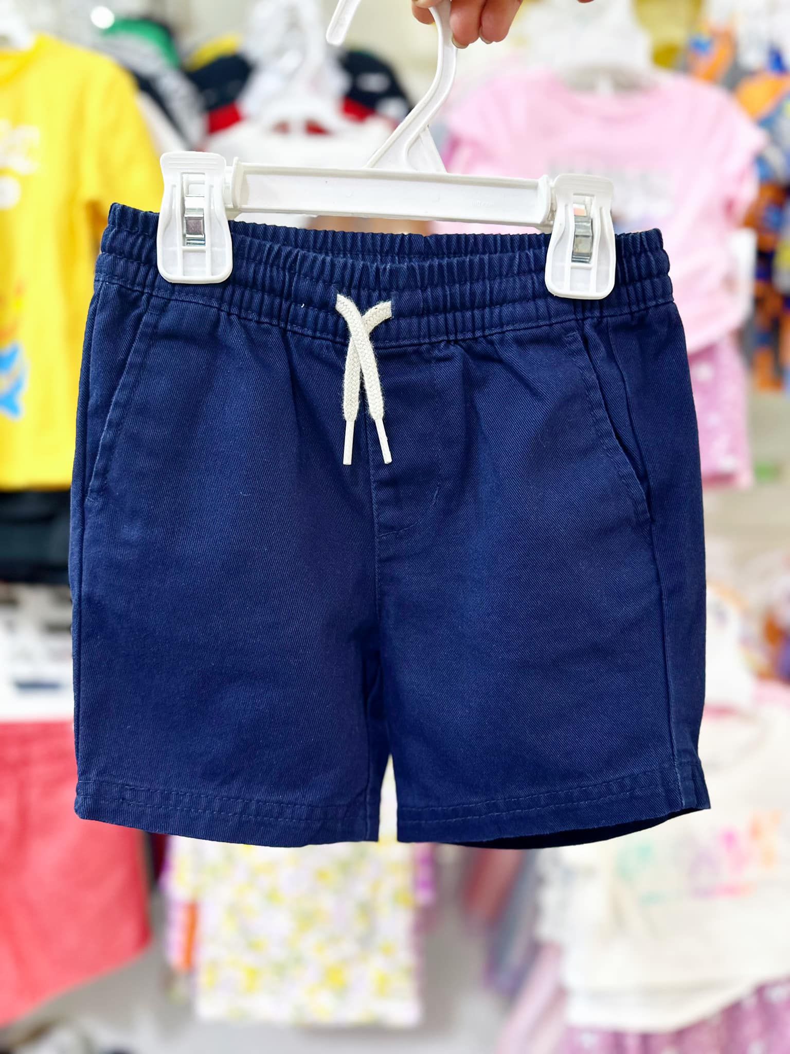 12-21kg Quần Short Kaki Lưng Thun Dây Rút Bé Trai - Navy Dây Trắng
