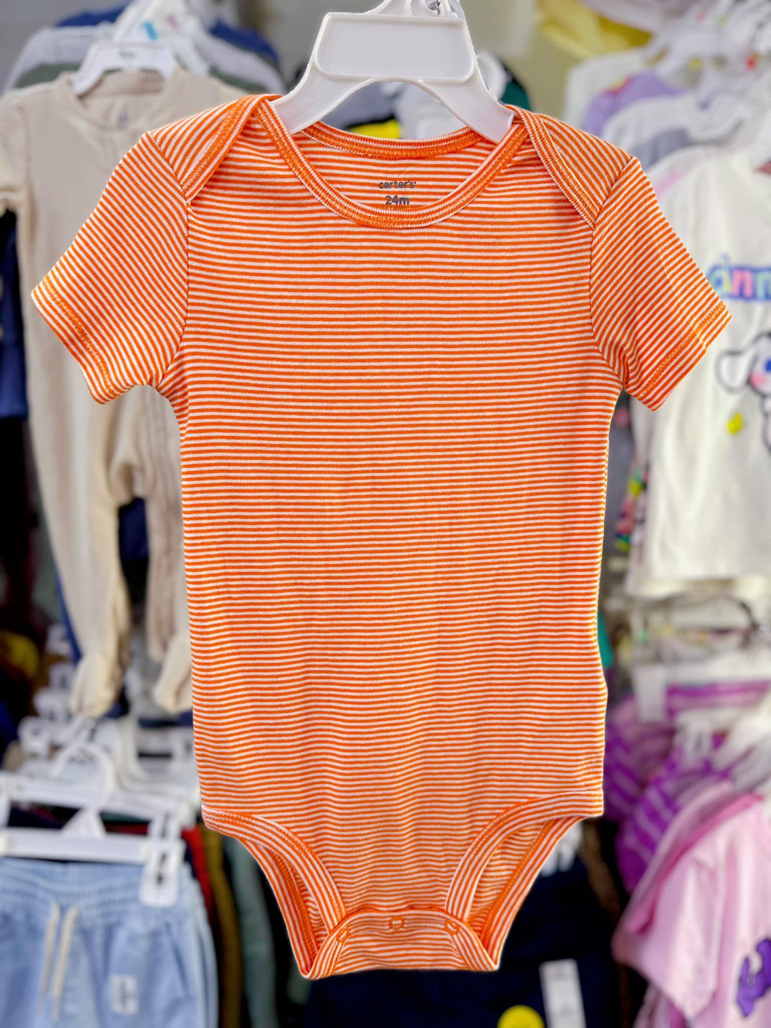4-5,5kg; 7-7,5kg; 10-13kg 3M-24M Bodysuit Tay Ngắn Bé Trai Cter50- Sọc cam trắng D27