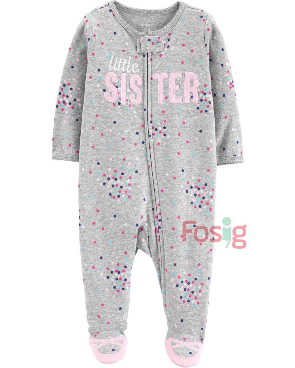  [3m] Sleepsuit Khóa Kéo Có Vớ Bé Gái - Xám Chấm Sister 