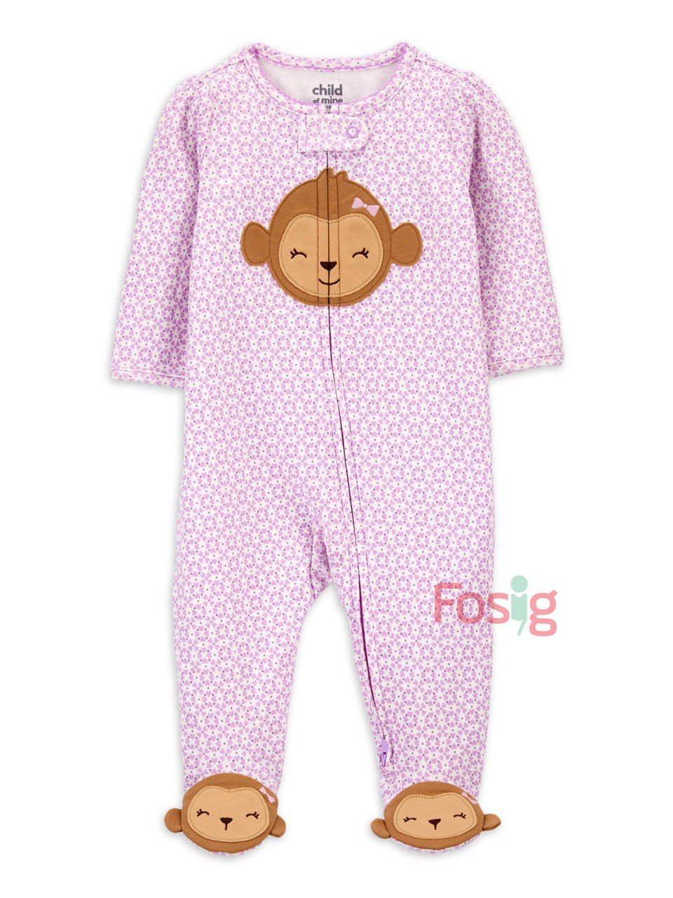 Sleepsuit Bé Gái Carter's - Trắng/Tim Khỉ