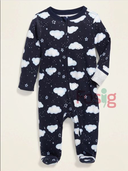  [0-9M] Sleepsuit Khóa Kéo Có Vớ Bé Trai - Navy Mây 