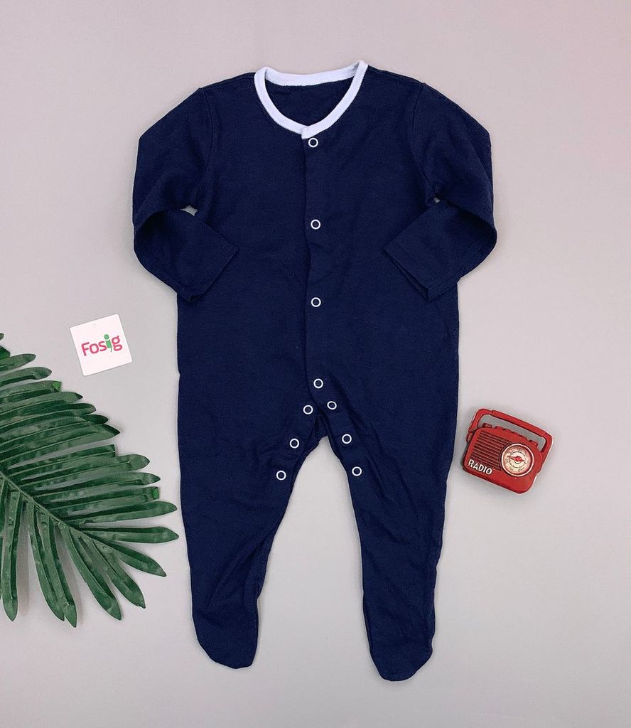  [6m] Sleepsuit Cúc Bấm Có Vớ Bé Trai Geo - Navy Cổ Xanh 