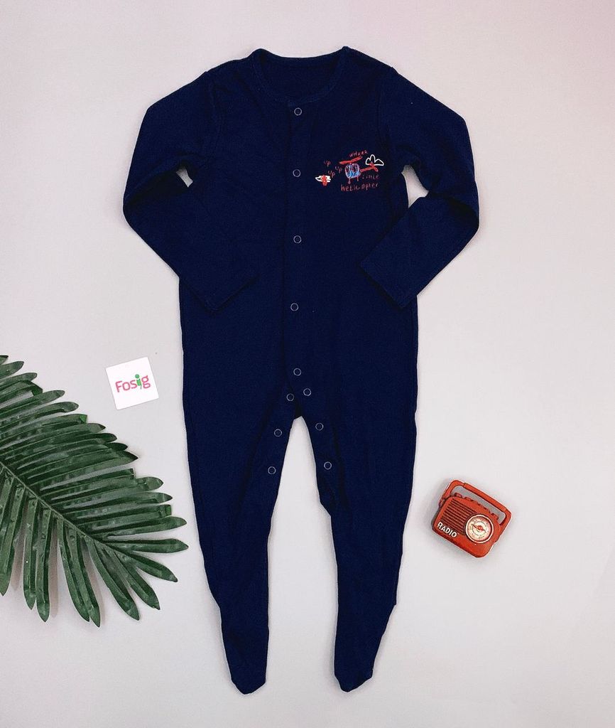  [3m] Sleepsuit Gài Nút Có Vớ Bé Trai Geo - Navy Trực Thăng 