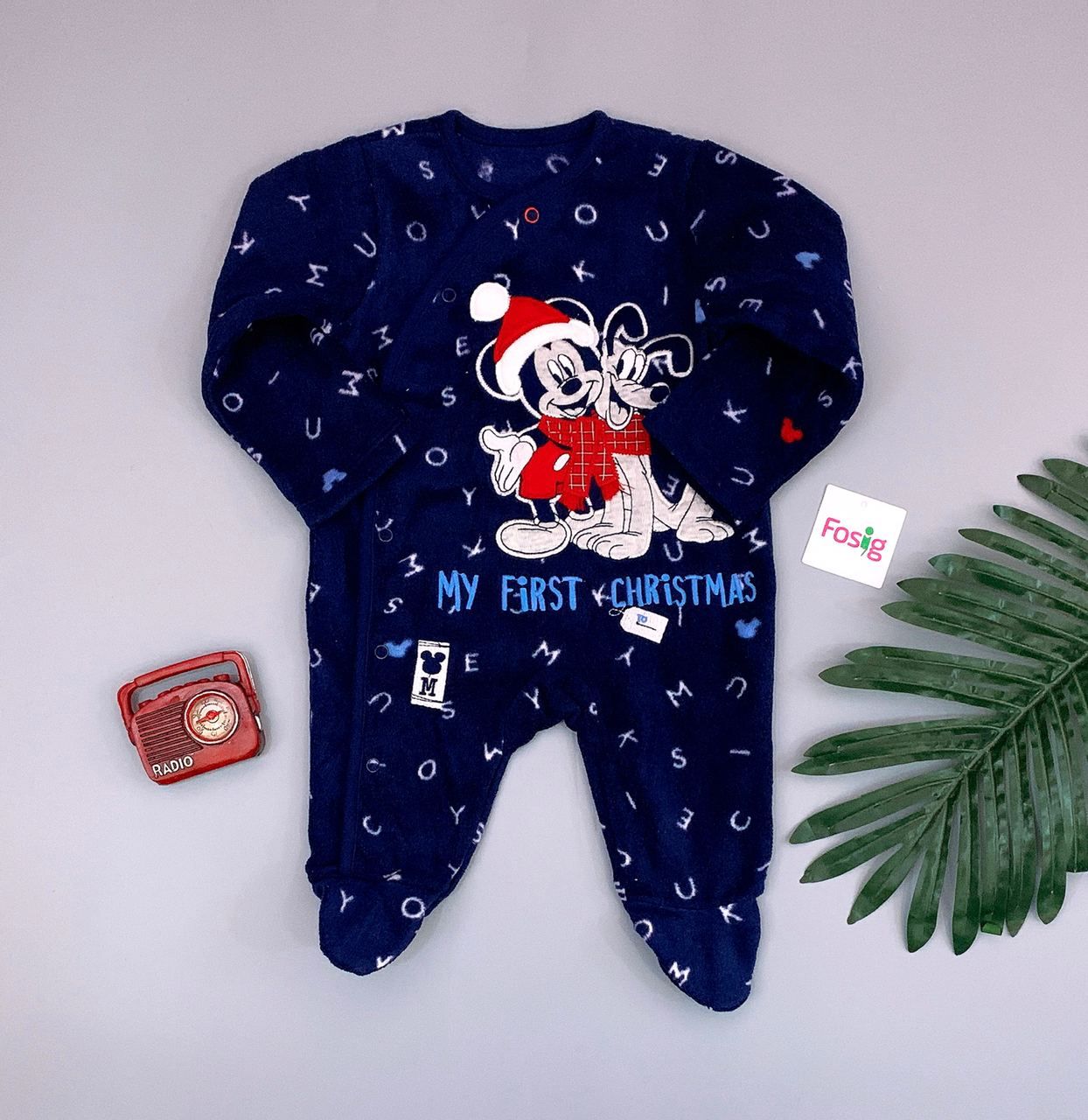  [9-12m] Sleepsuit Nỉ Bé Trai George - Navy/Mickey 