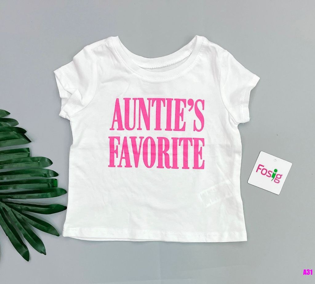 [6-9kg; 11-19kgÁo Thun Tay Ngắn Bé Gái PL - Trắng Auntie's