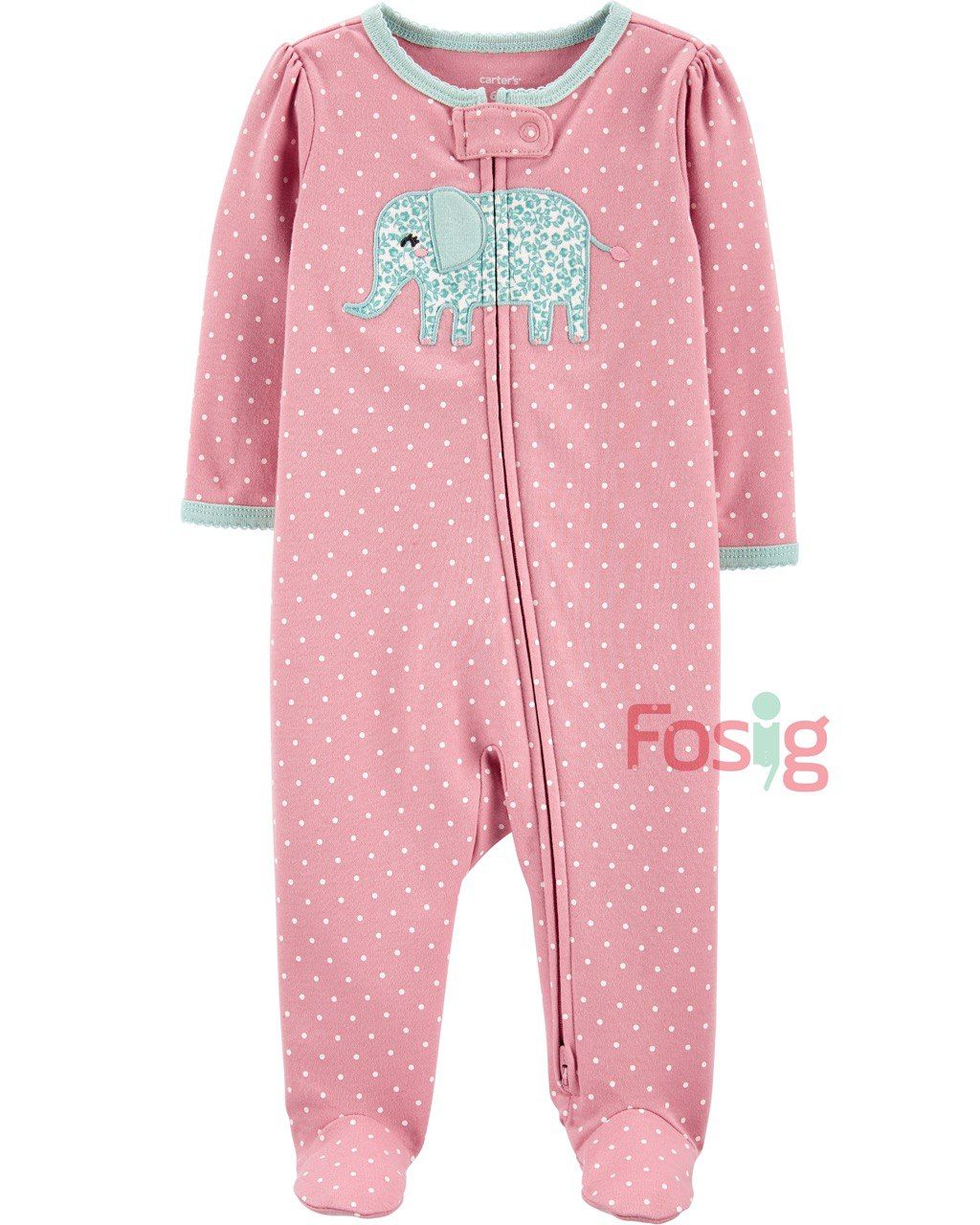 Sleepsuit Bé Gái Carter's - Hồng Nâu/Chấm Voi