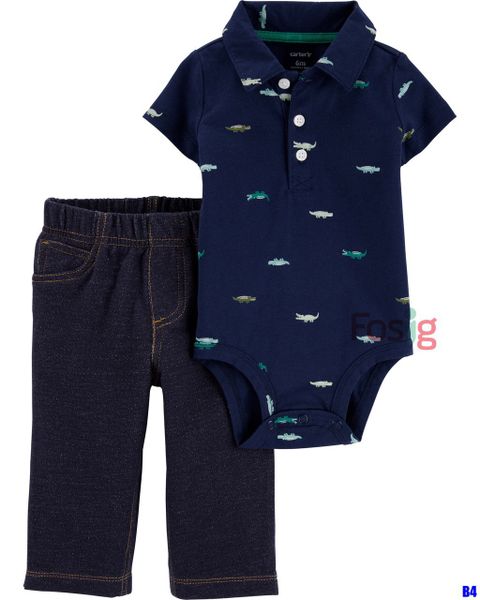  [0-3m] Set Body Kèm Quần Bé Trai Cter - Navy Cá Sấu 