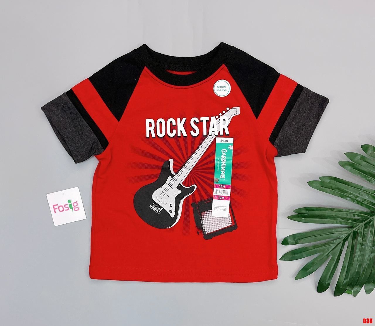  [12-17kg] Áo Thun Tay Ngắn Bé Trai Gara - Đỏ Rock Star 