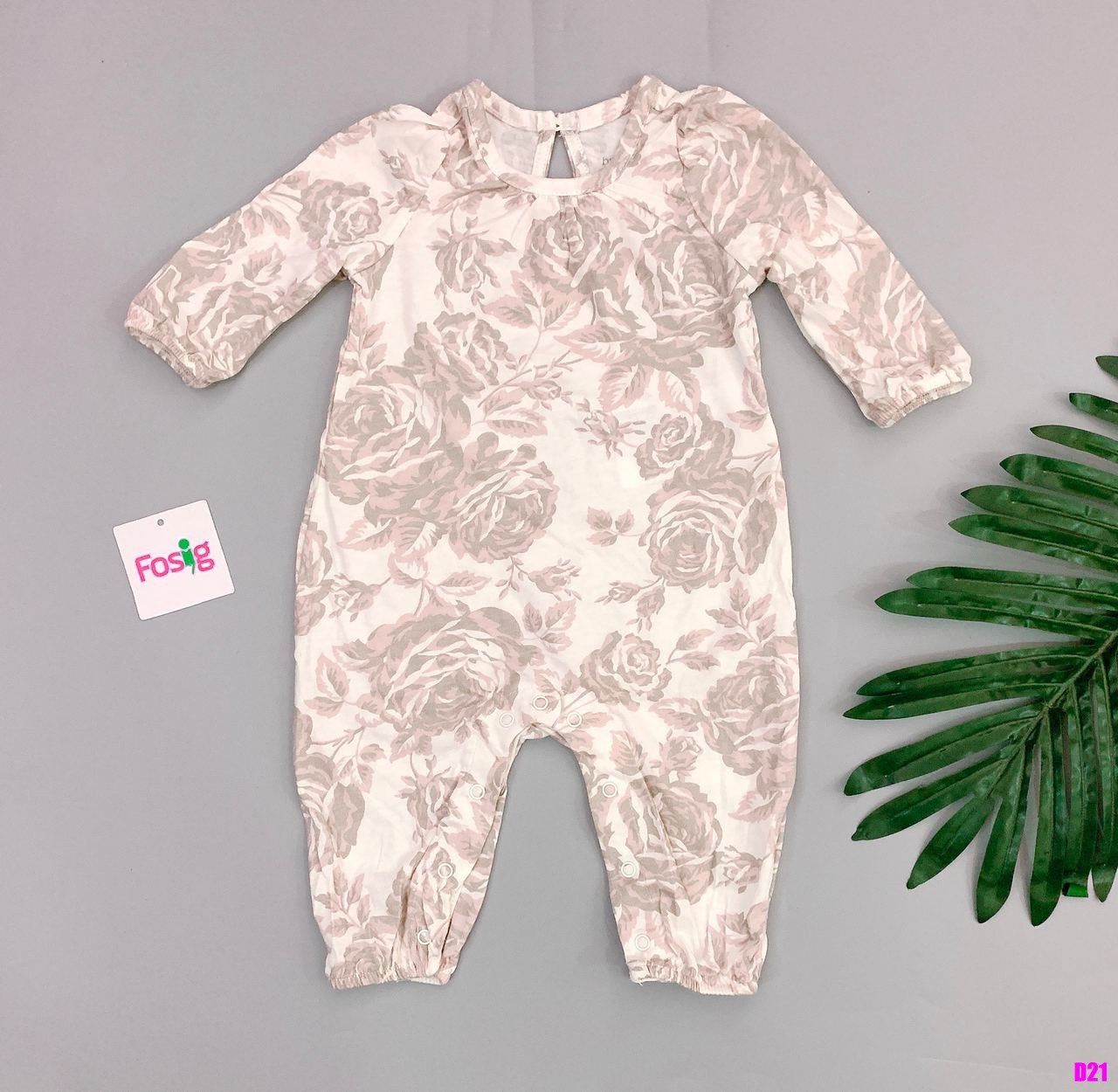  [0-6M] Sleepsuit Cúc Bấm Đáy Không Vớ Bé Gái GP - Trắng Hoa Hồng 