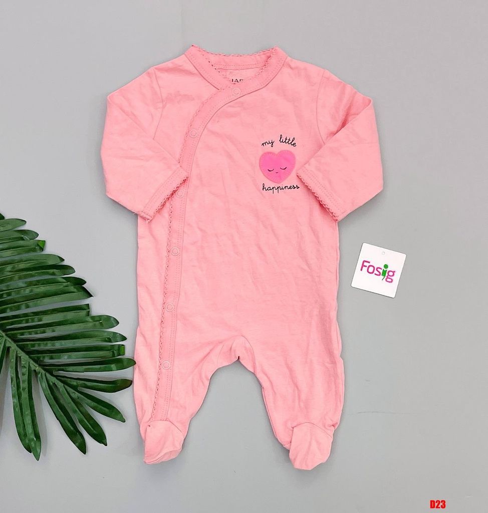  [3-9m] Sleepsuit Gài Nút Có Vớ Bé Gái KB - Hồng Tim Hồng 