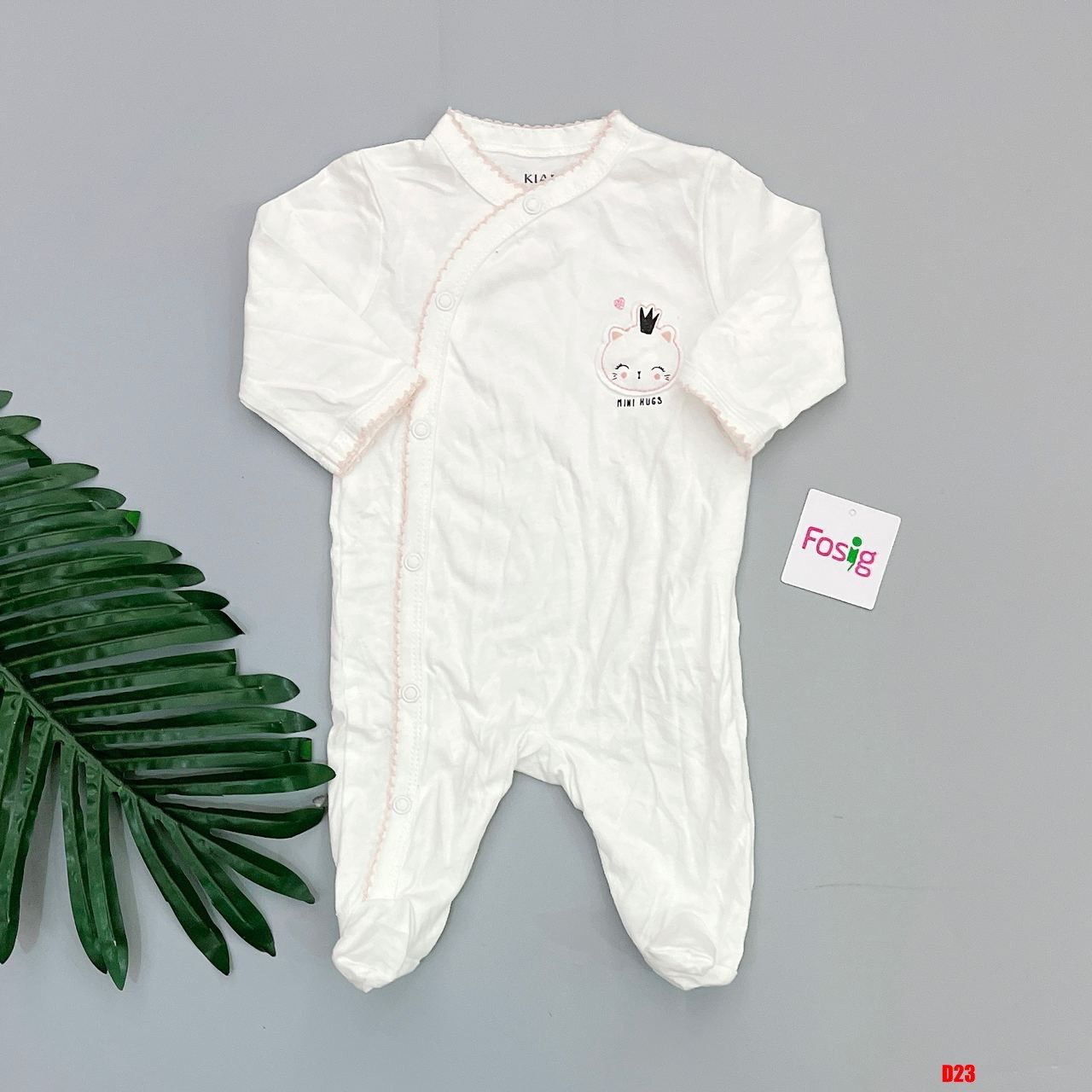  [0-3m] Sleepsuit Gài Nút Có Vớ Bé Gái KB - Trắng Mèo 