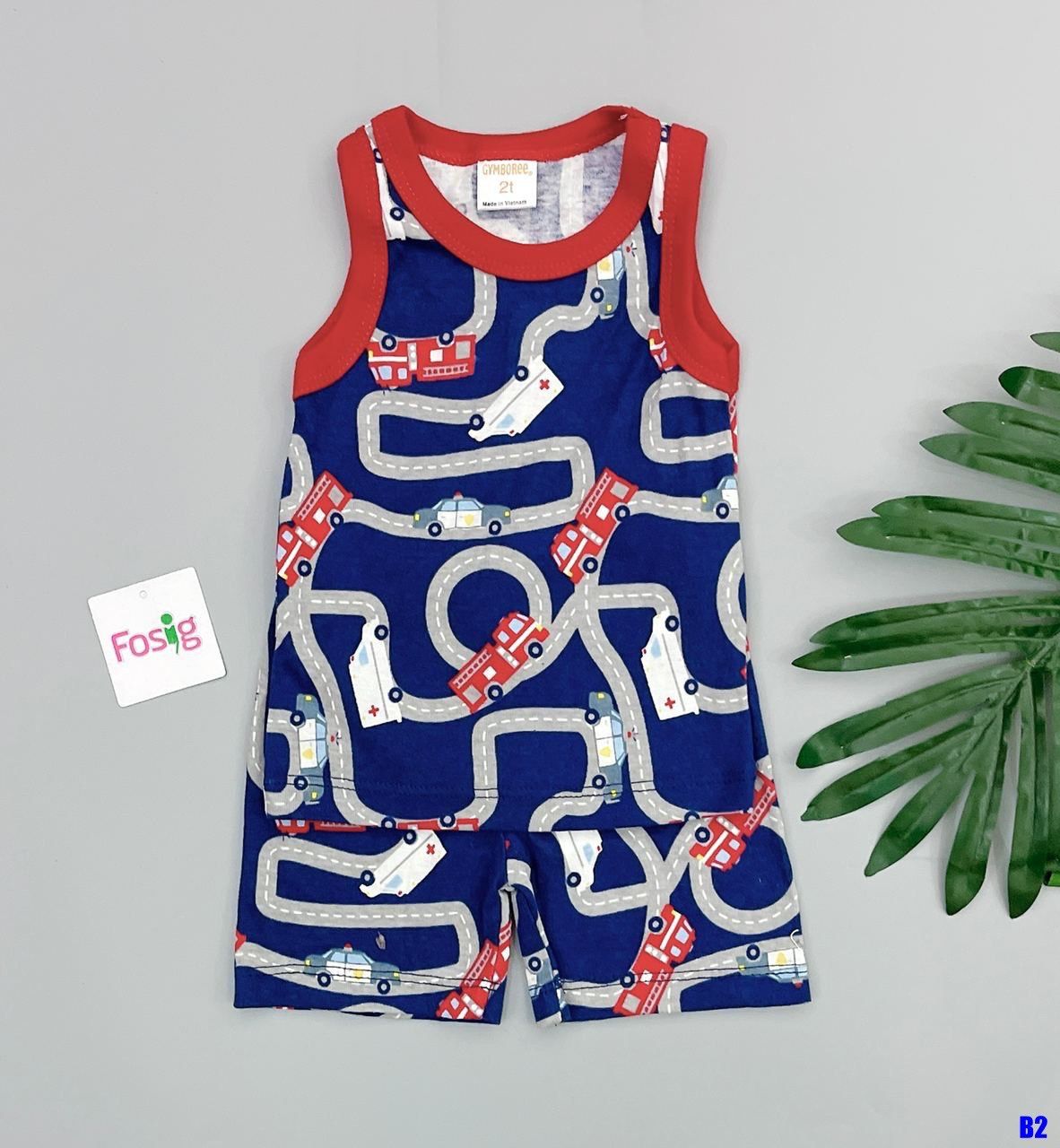  [5-6kg] Set Đồ Bộ 3 Lỗ Bé Gái Gboree - Navy Xe Đỏ 