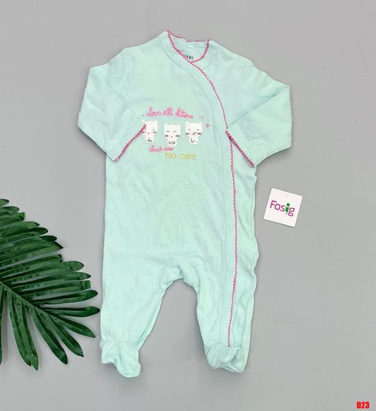  [0-3m] Sleepsuit Gài Nút Có Vớ Bé Gái KB - Xanh Ngọc Mèo 