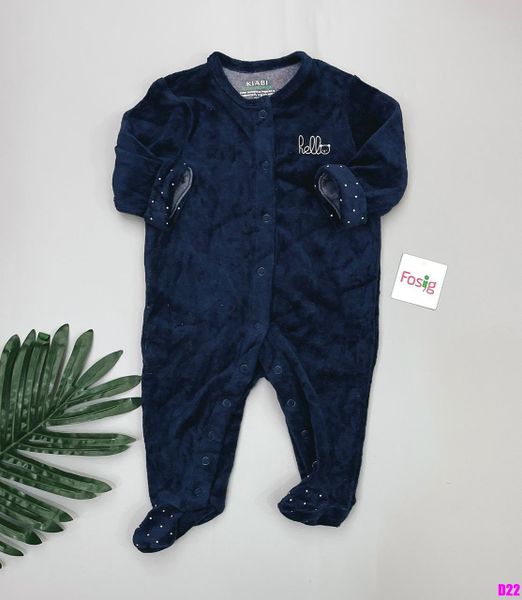  [0-6m] Sleepsuit Nỉ Gài Nút Có Vớ Bé Gái Kia - Navy Hello 