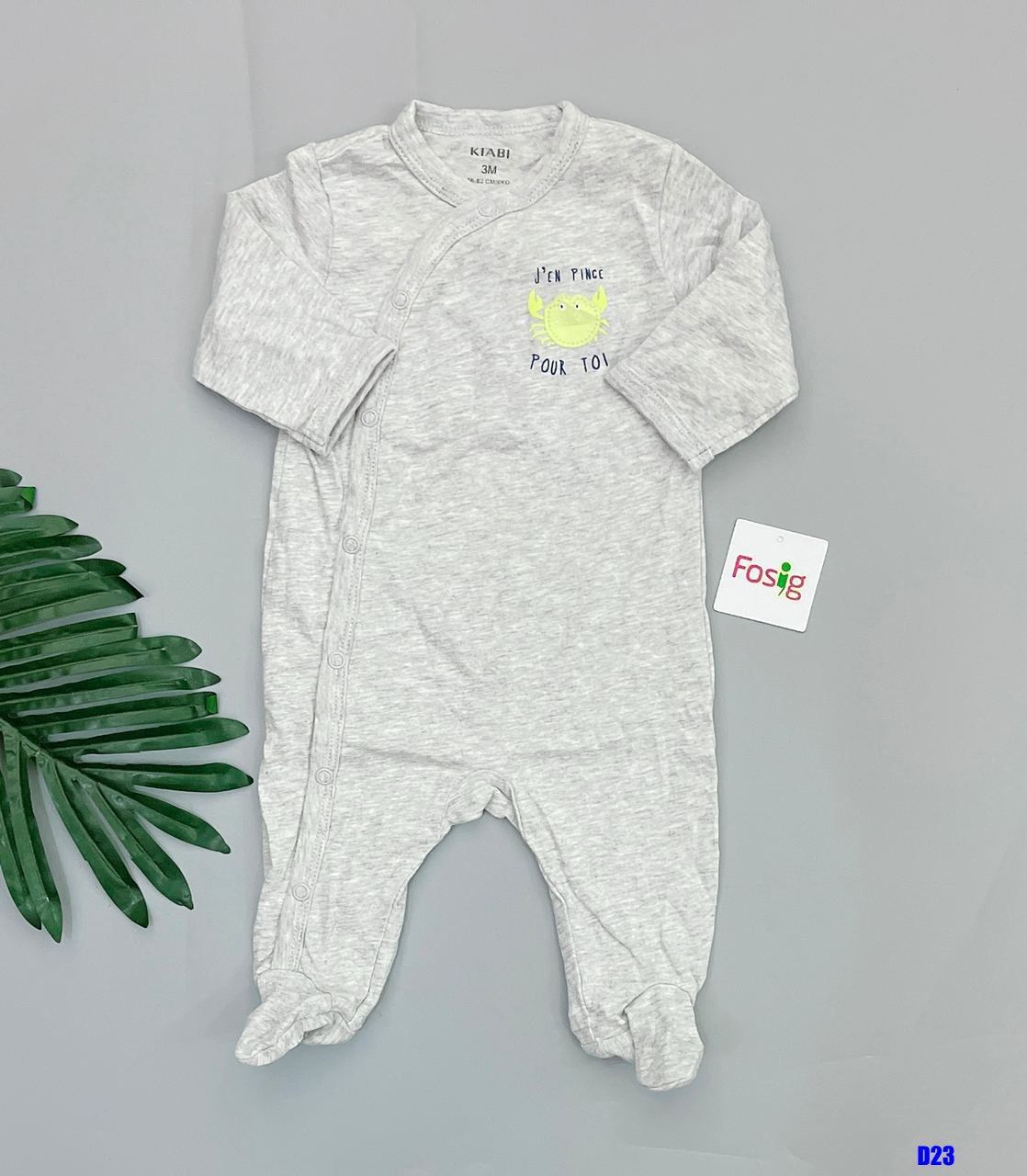  [3-6m] Sleepsuit Gài Nút Có Vớ Bé Trai KB - Xám Cua Vàng 