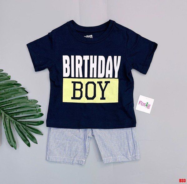  [21-26kg] Set Đồ Bộ Đùi Bé Trai Sky - Navy Birthday [Quần Sọc Xanh] 