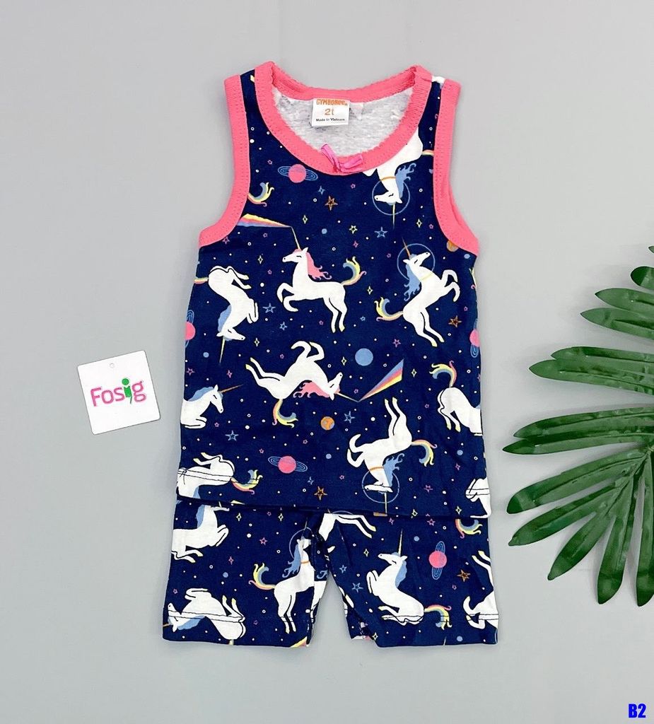  [5-6kg] Set Đồ Bộ 3 Lỗ Bé Gái Gboree - Navy Ngựa Trắng 