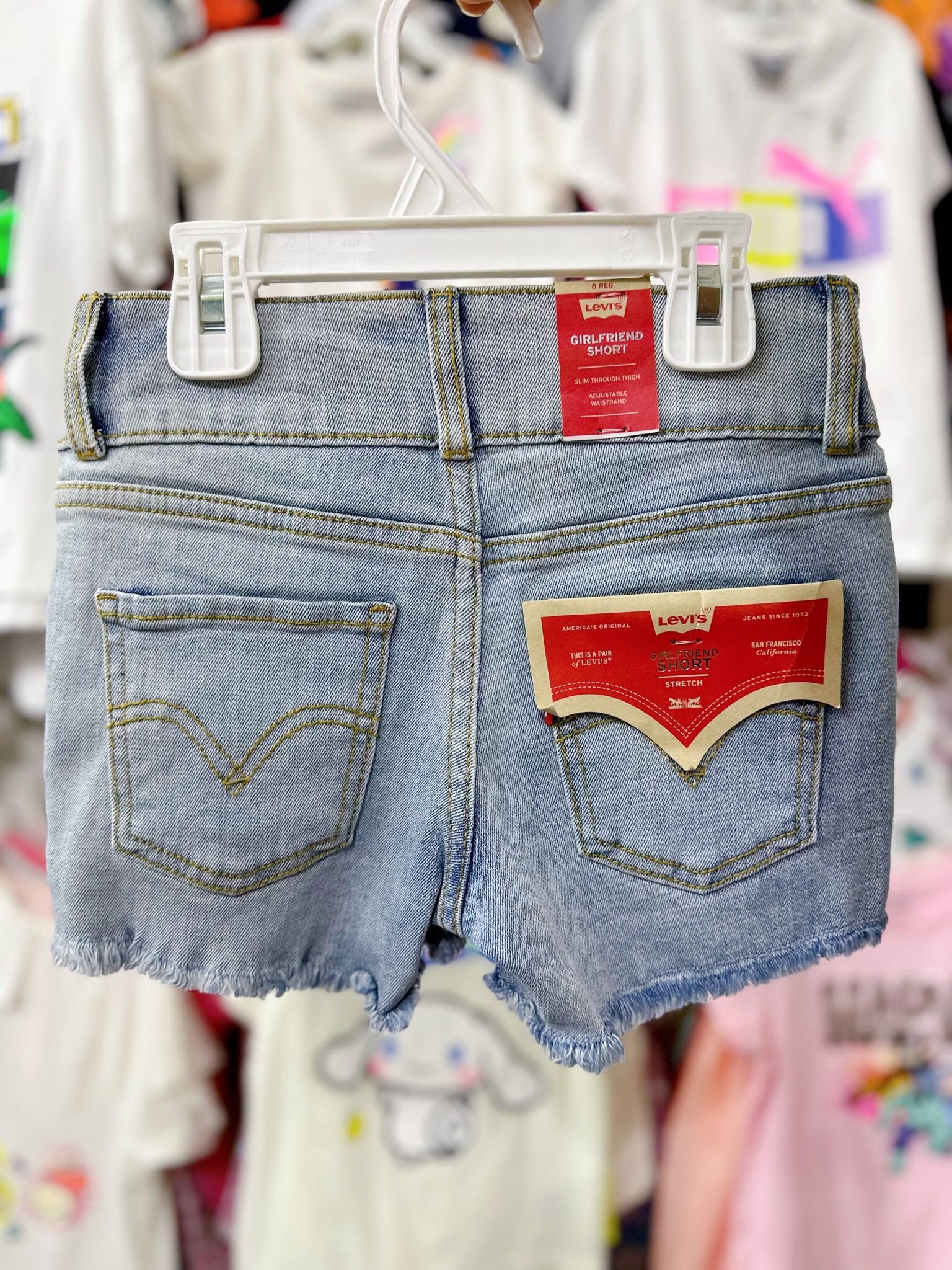 23-28kg 8Y Quần short jaens L.v bé gái tăng đơ ẩn, khóa thật- Xanh nhạt hai nút QS02