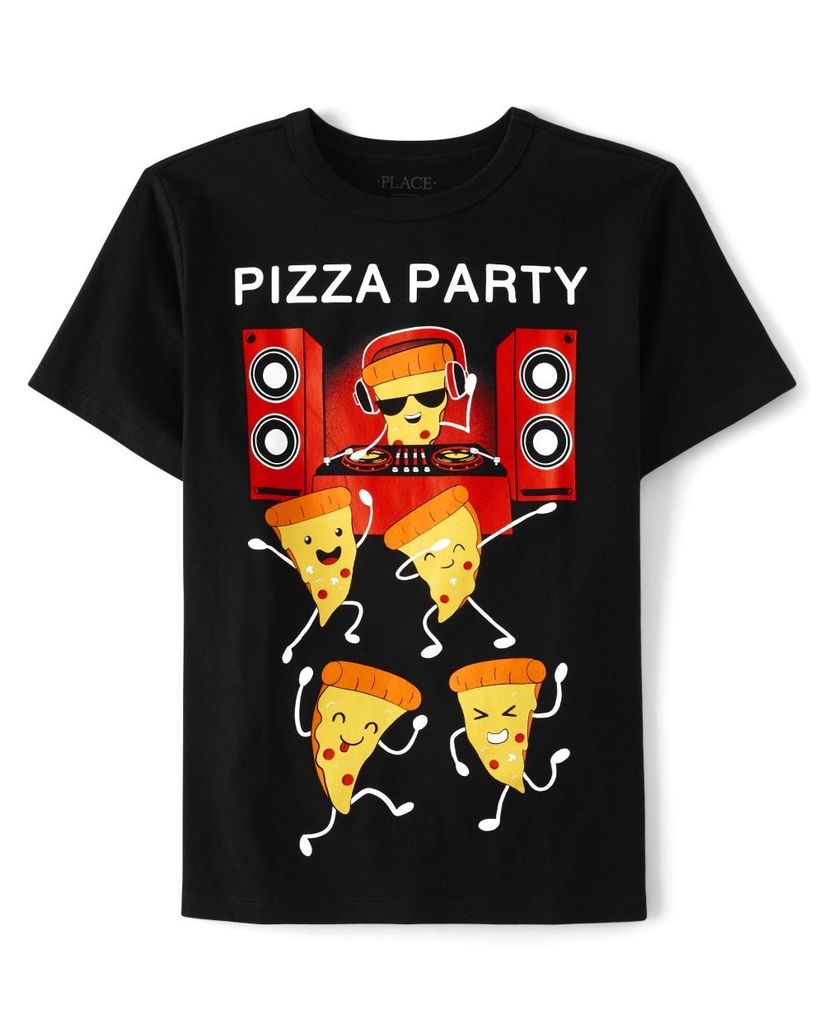 45-50kg XL Áo thun tay ngắn bé trai PL- Đen Pizza Party AT32