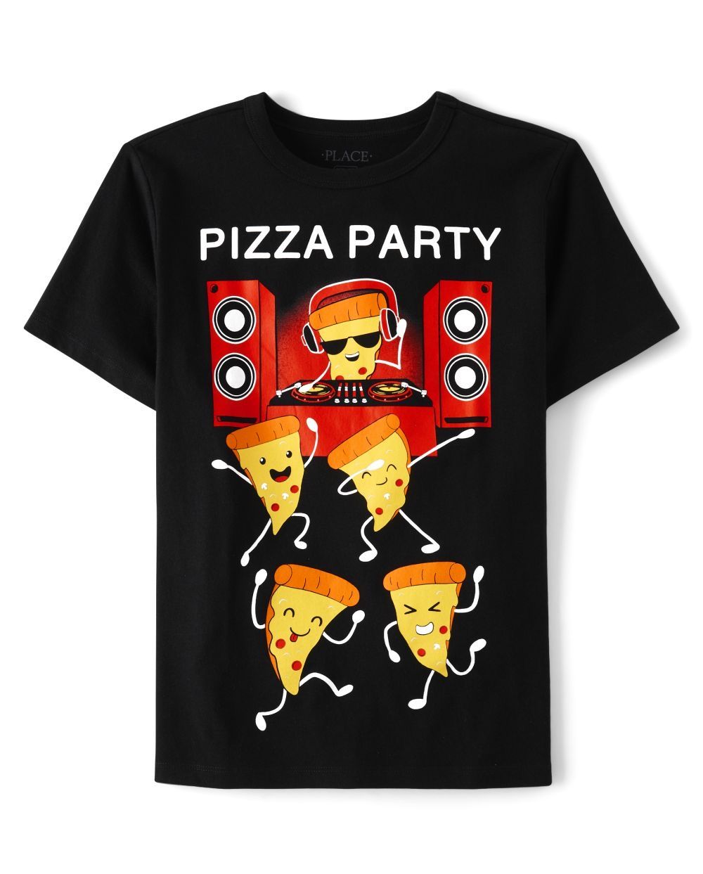 45-50kg XL Áo thun tay ngắn bé trai PL- Đen Pizza Party AT32