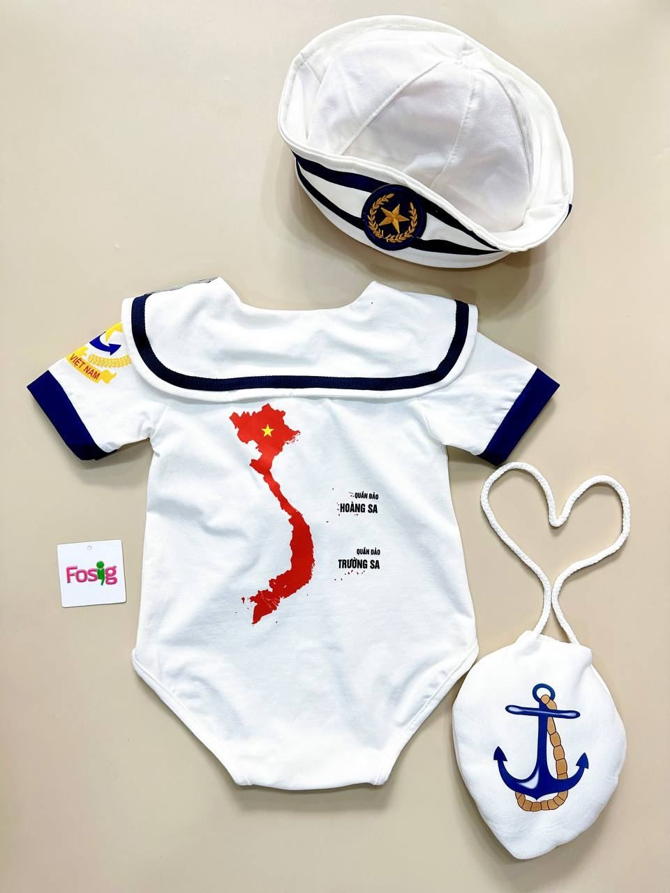 11-19kg Set body thủy thủ siêu ngầu cho bé- Set gồm bodysuit, nón, túi đeo chéo - set body hải quân 2/9