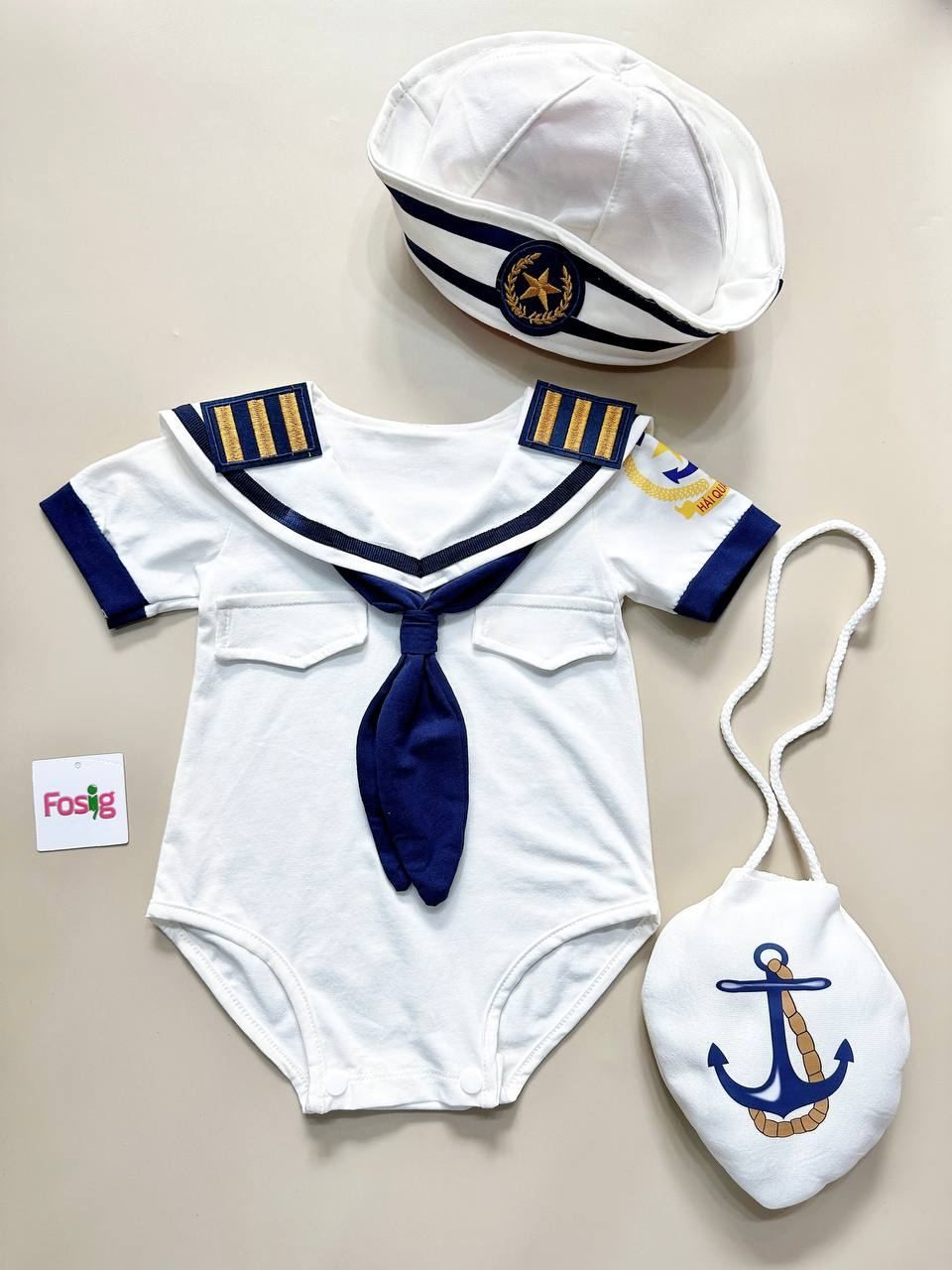 11-19kg Set body thủy thủ siêu ngầu cho bé- Set gồm bodysuit, nón, túi đeo chéo - set body hải quân 2/9