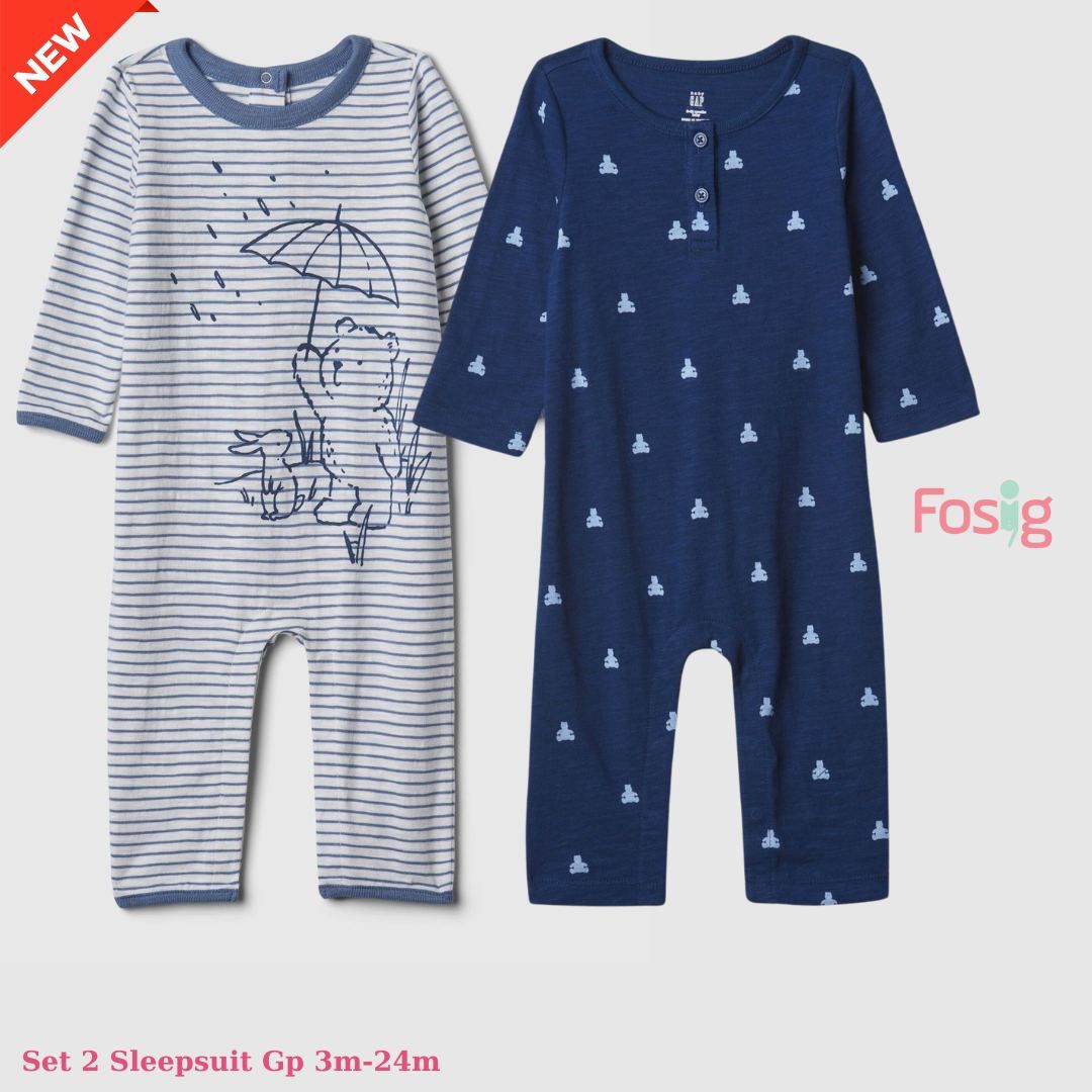 3m 3-6kg Set 2 sleepsuit bé trai GP thun gân co giãn 4 chiều, thoáng mát, mặc cực đã- S02T