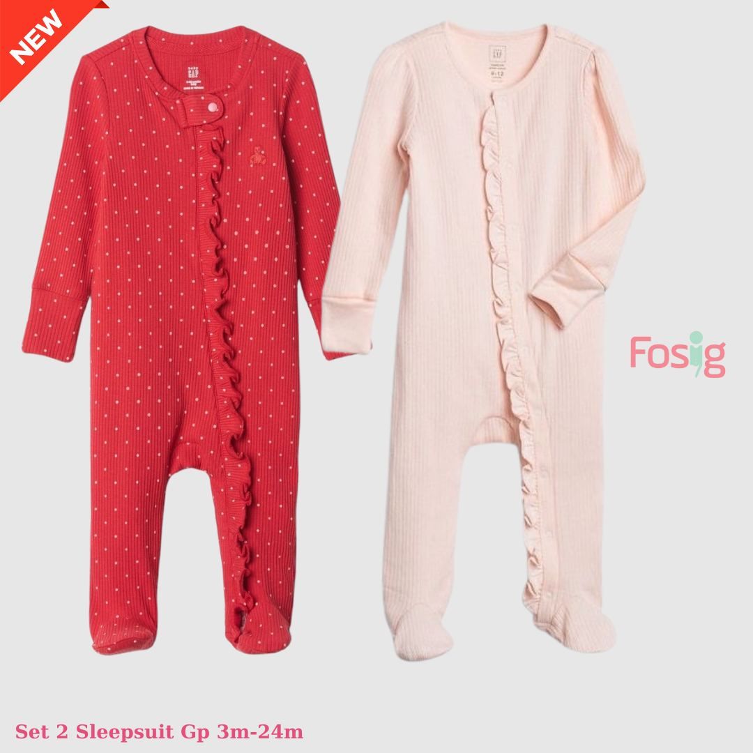 3-12m Set 2 sleepsuit bé gái GP thun gân co giãn 4 chiều, thoáng mát, mặc cực đã- S02G