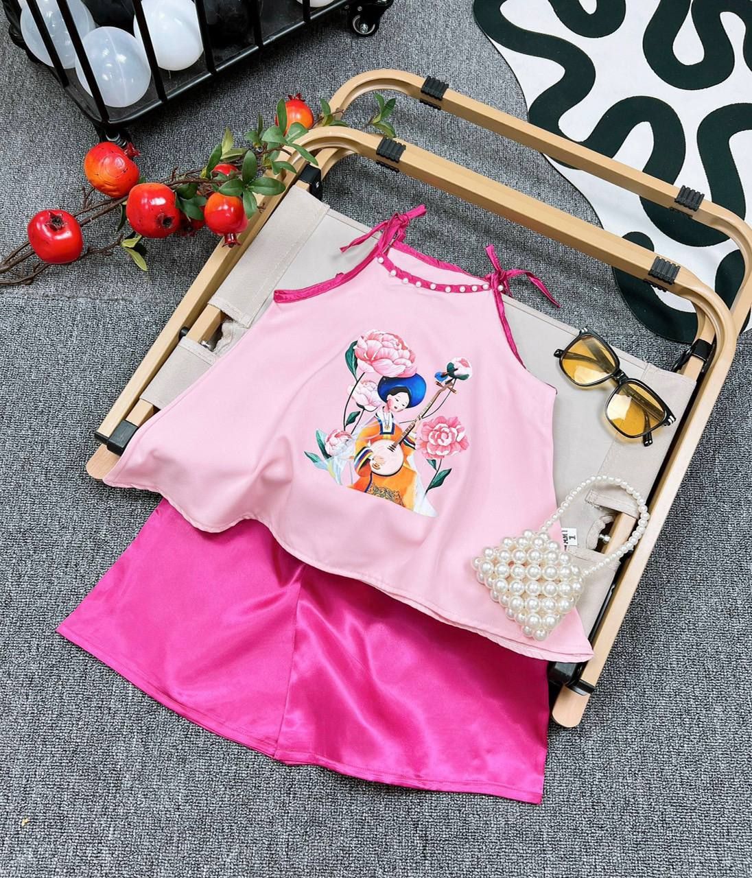 10-12kg; 18-22kg Set áo yếm lễ hội cho bé gái- Hồng A104