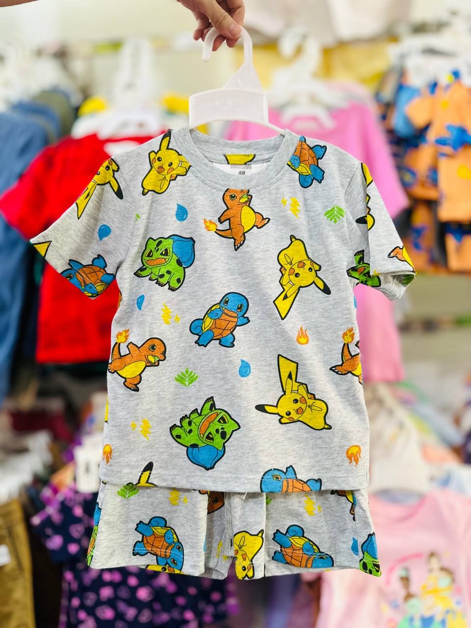 2T-10T Đồ bộ ngắn H..M form manly, thoáng mát cho bé trai- Xám Pokemon DB81T