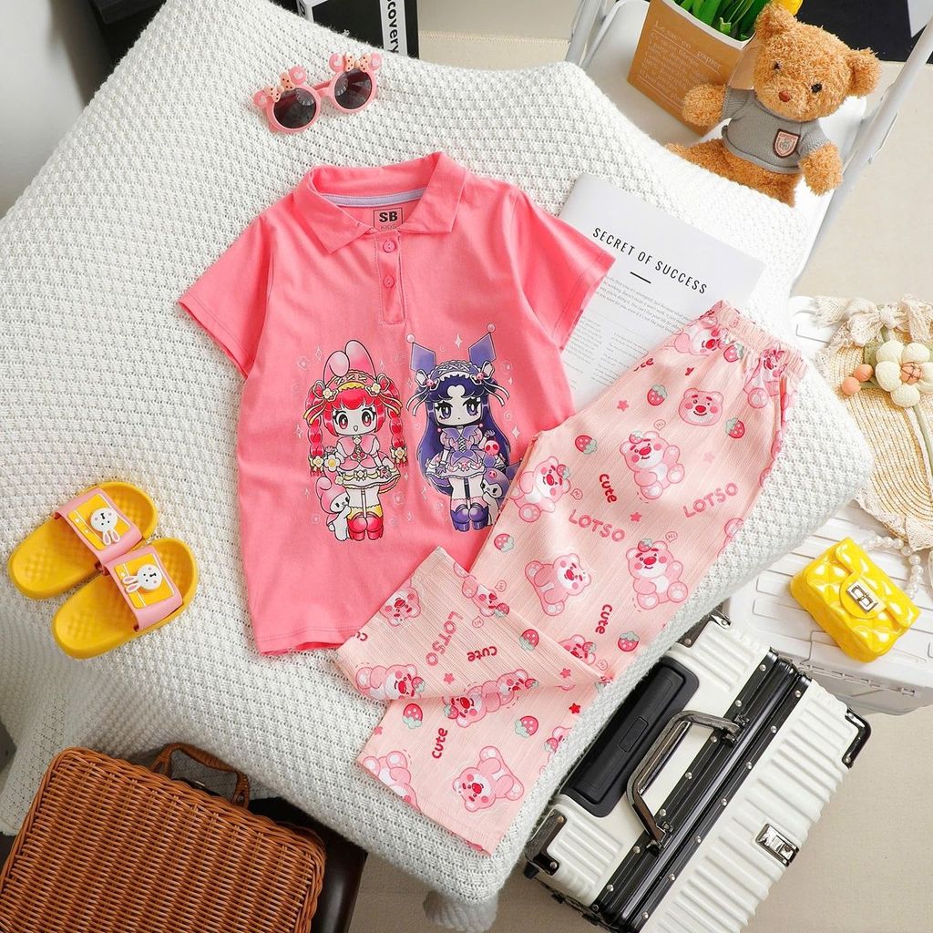 15-48kg S-XXL Đồ bộ tay ngắn bé gái- Hồng kuromi DB91