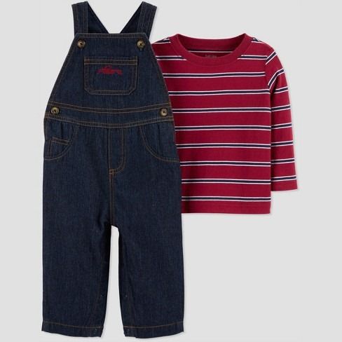  [0-9m Set Yếm Bé Trai Cter - Xanh Jean Đỏ Đô 