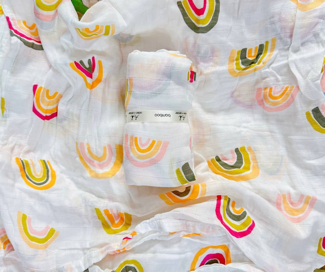 Khăn sợi tre muslin mềm mịn cho bé- Trắng cầu vồng K2