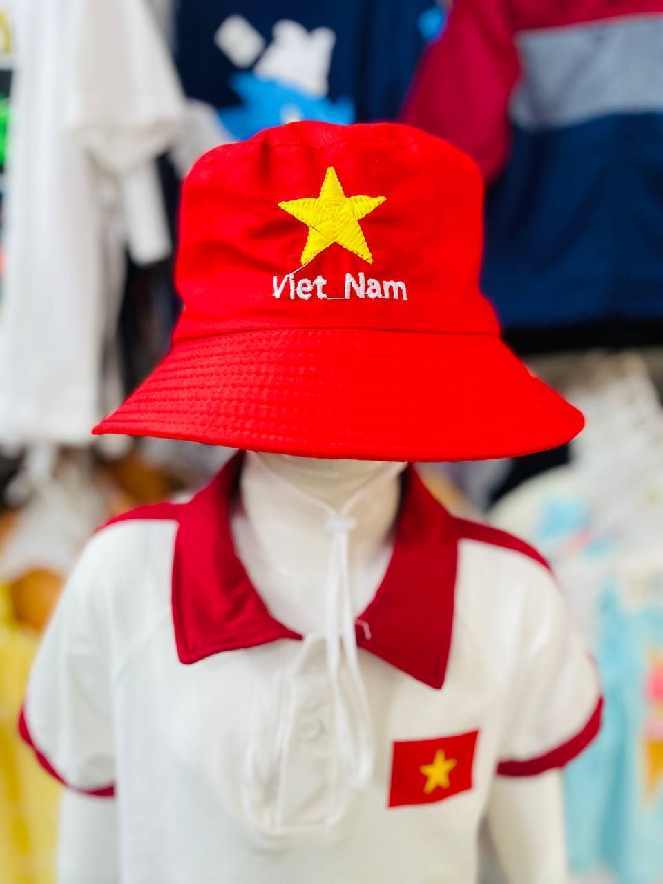 Nón vành thêu cờ đỏ sao vàng cho trẻ em (loại dày, quai nón to bản)-Nón vành