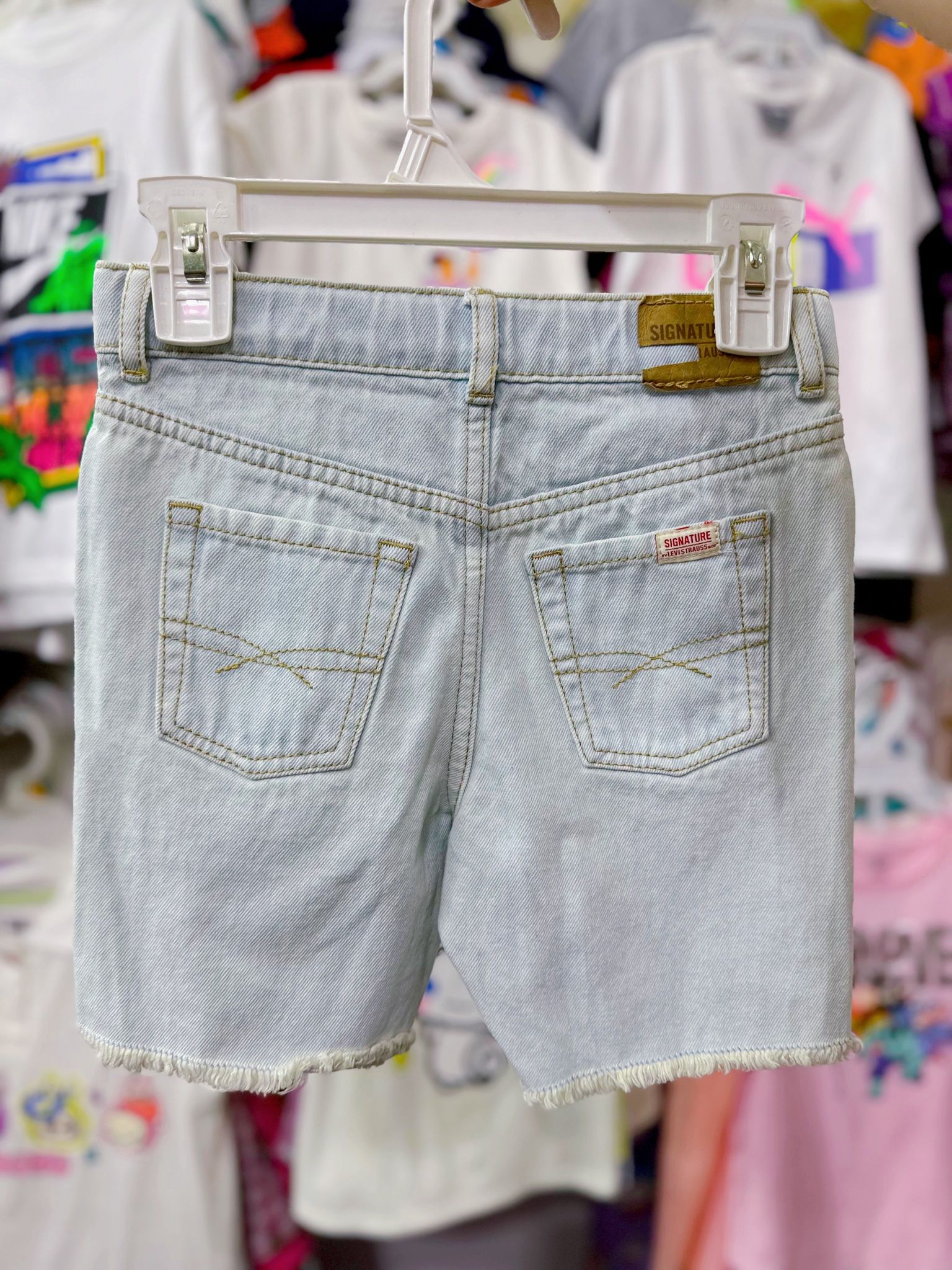 16-18kg; 23-28kg 5Y-8Y Quần short jaens L.v bé gái tăng đơ ẩn- Trắng cào QS02