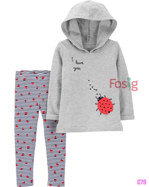  [3-6m; 2-3T] Set Áo Da Cá Quần Legging Cter's - Xám Bọ 