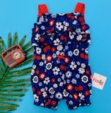  [0-3m] Jumpsuit Bé Gái Cter  - Xanh Navy Hoa Đỏ Trắng 