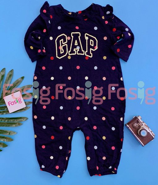  [0-6M] Sleepsuit Baby Gp Bé Gái - Xanh Navy Chấm Bi 