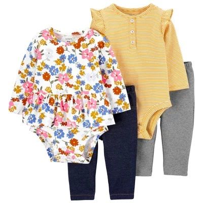  [9-12m] Set Bodysuit Và Quần Bé Gái Cter - Sọc Vàng 