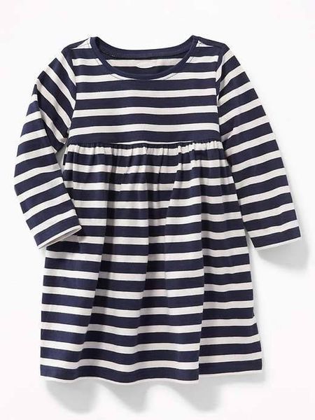  [3m-6m] Đầm Cotton bé gái dài tay ON - Sọc Navy To 