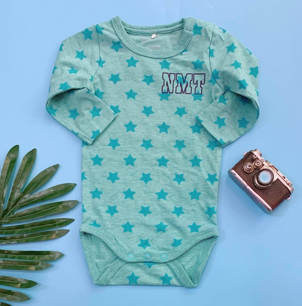  [0-2m] Bodysuit Tay Dài Bé Trai Name - Xanh Ngọc Ngôi Sao 