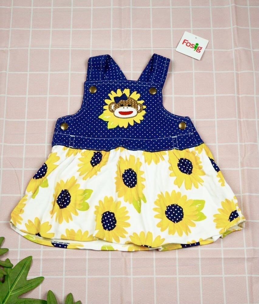  [3m-12m] Yếm Đầm Bé Gái - Navy Khỉ Hoa 