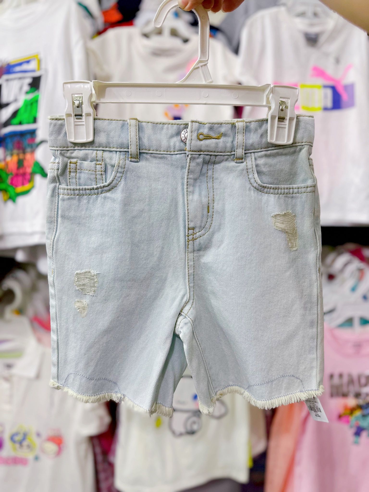 16-18kg; 23-28kg 5Y-8Y Quần short jaens L.v bé gái tăng đơ ẩn- Trắng cào QS02