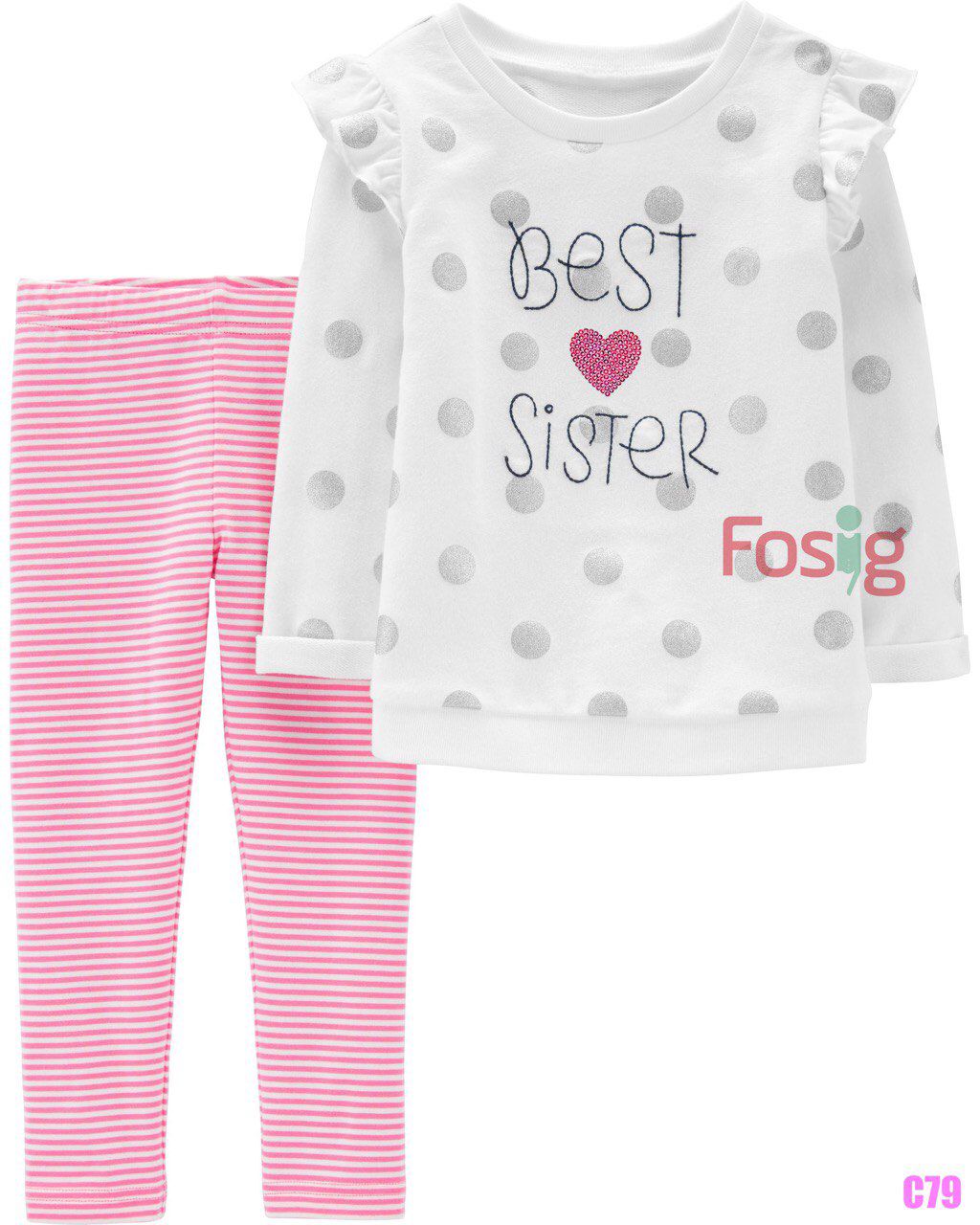  [3m-6m; 2-3T] Set Áo Da Cá Quần Legging Cter's - Trắng Chấm Best 