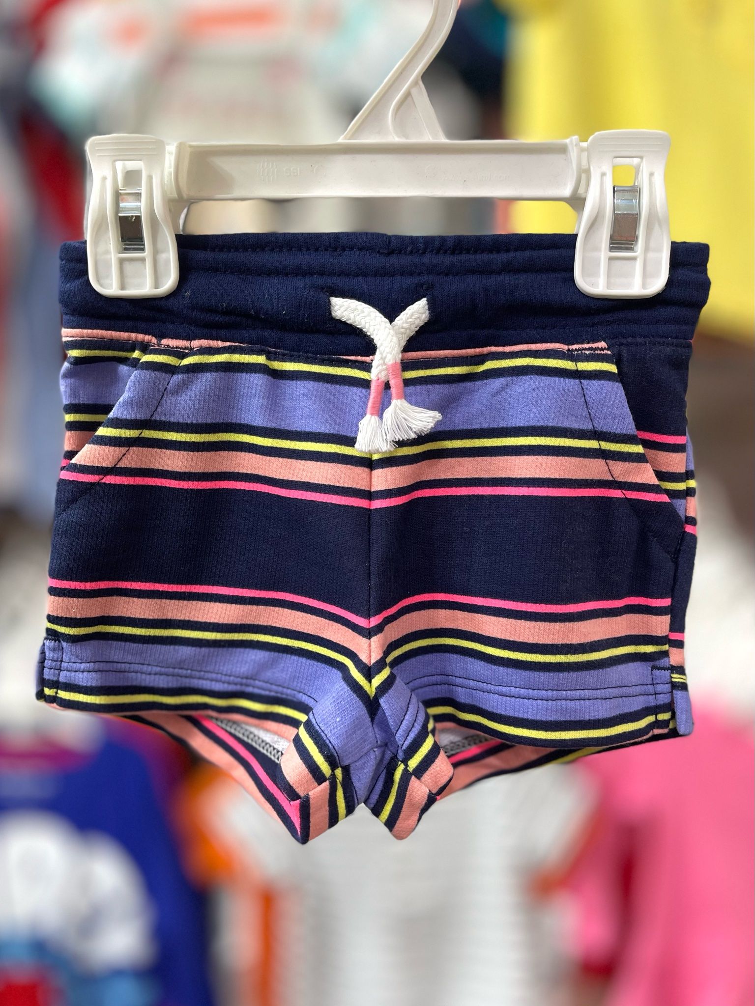 Quần Short dây rút thật Da Cá Bé Gái CJ-Navy sọc màu