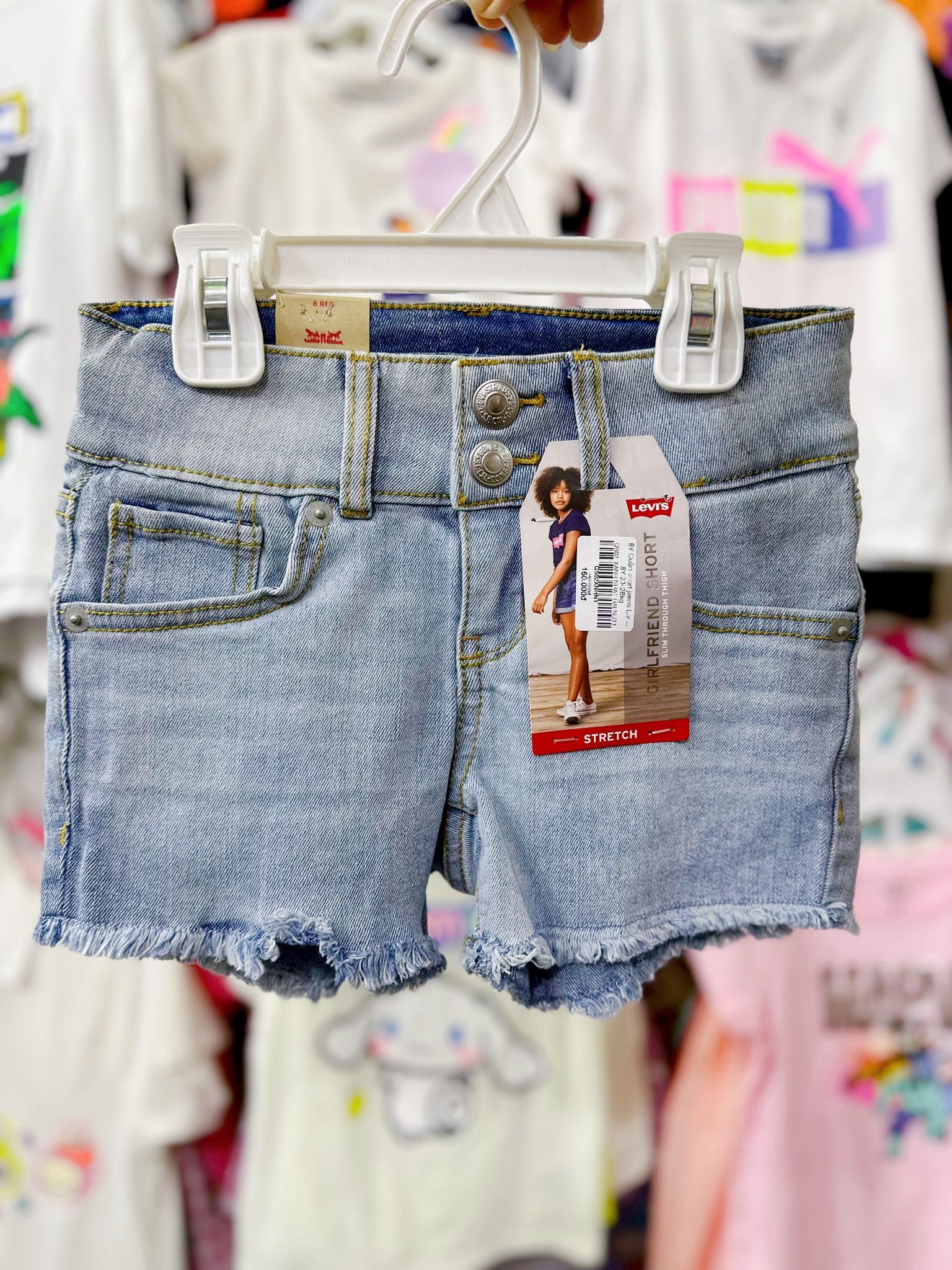 23-28kg 8Y Quần short jaens L.v bé gái tăng đơ ẩn, khóa thật- Xanh nhạt hai nút QS02