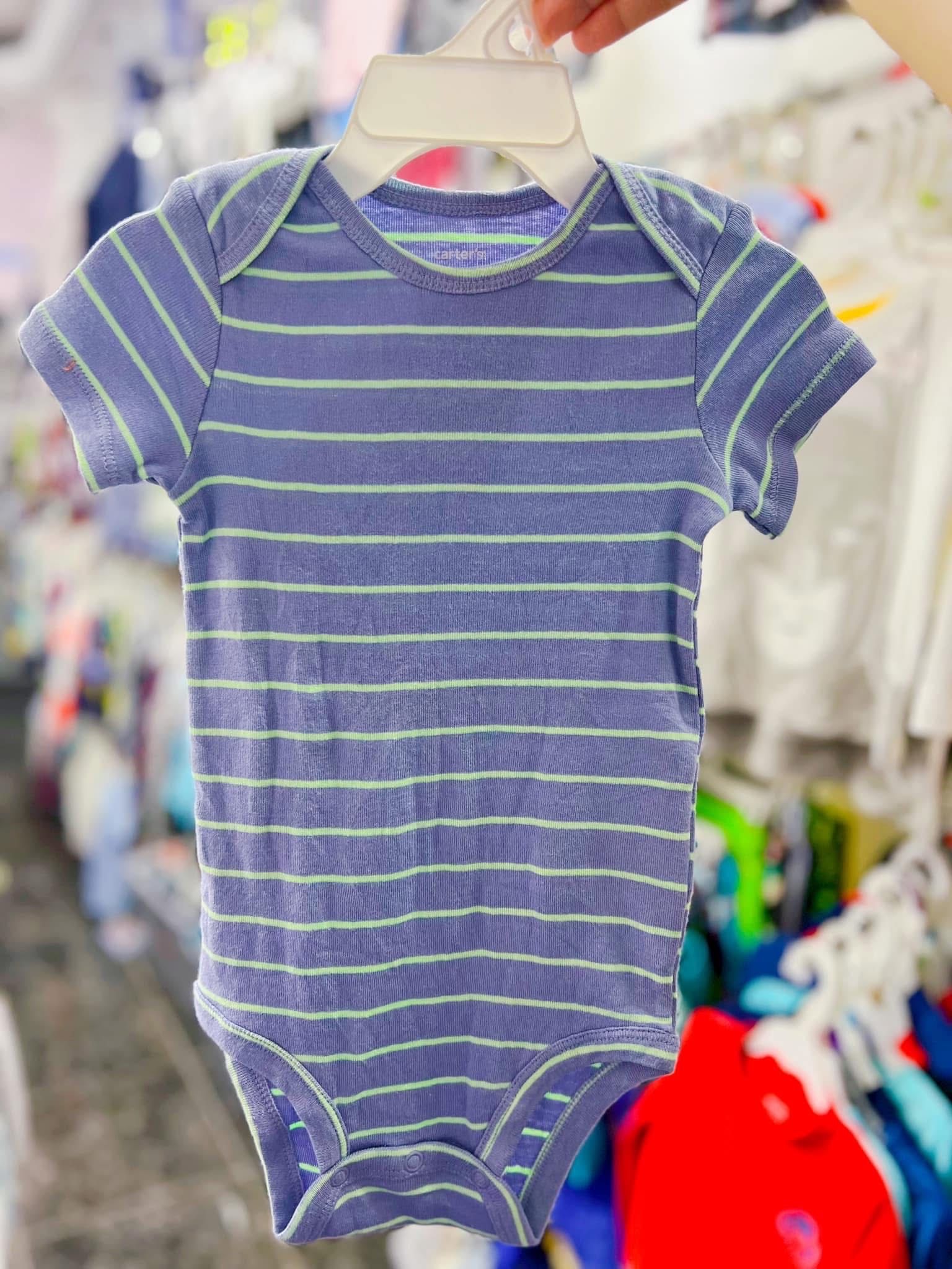 4-13kg; 3M-24M Bodysuit Tay Ngắn Bé Trai Cter50- Xanh xám sọc xanh D27