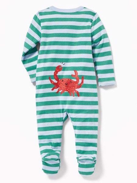  [0-3M ; 6-9M] Sleepsuit Khóa Kéo Có Vớ ON Bé Trai  - Xanh Sọc Cua 